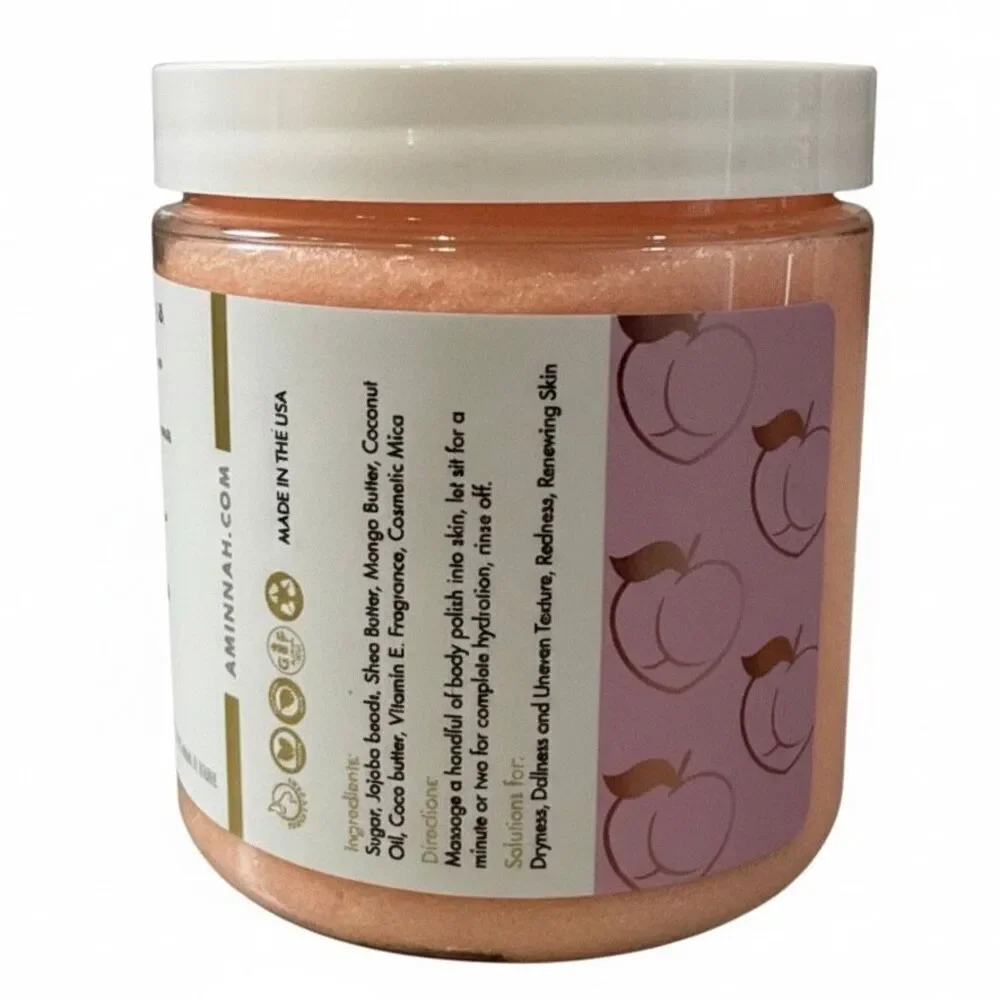 Aminnah Skin Renewing Peach Sugar Scrub for Soft, Glowing Skin Made In USA